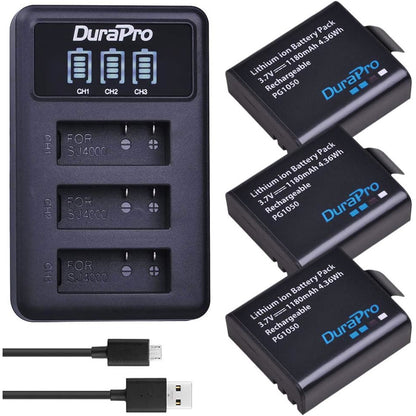 Set de 3 acumulatori PG1050 SJ4000 1180 mAh cu incarcator USB display LCD pentru AKASO EK5000 EK7000 SJCAM SJ4000 SJ5000 EKEN M10 4 carate H8 H9 H9R H8R GIT-LB101 GIT PG900