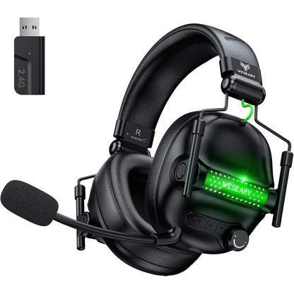 Casti gaming wireless WESEARY WG2 2.4G Bluetooth 5.4, sunet surround 7.1 3D, driver 50mm titan, microfon dual ENC, latenta <20ms, compatibile PS5, PS4, PC, Mac, Switch, baterie 1200mAh 50h, RGB LED