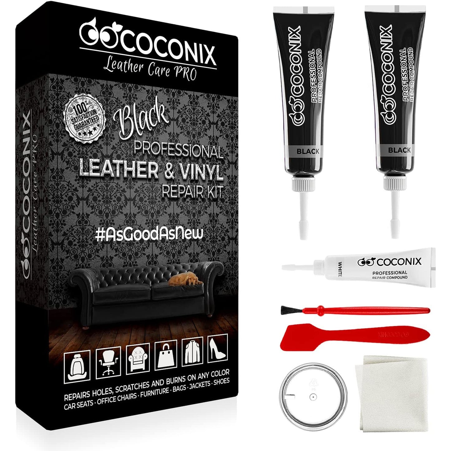 Kit reparatii si restaurare piele neagra, pentru tapiterie auto, canapele, jachete, fotolii si produse din piele
