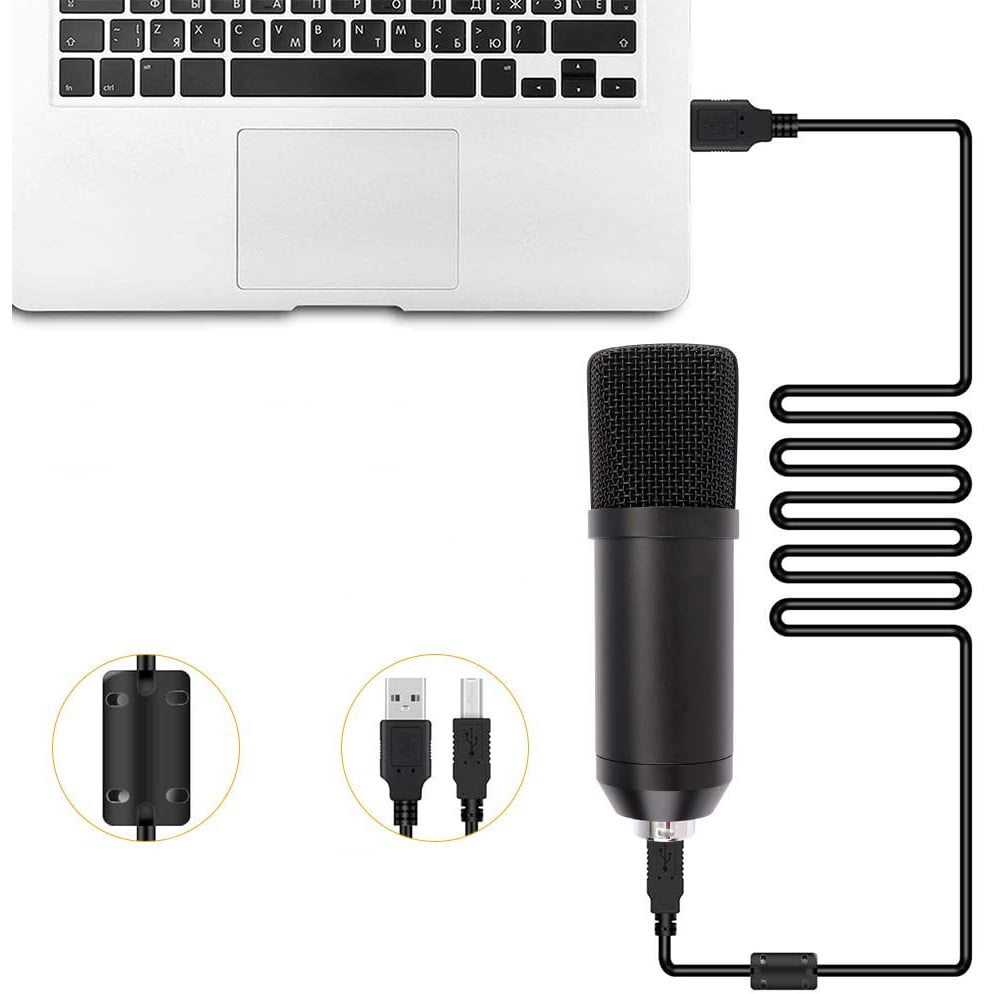 Microfon cu condensator USB ,brat cu menghina , filtru pentru inregistrare PC