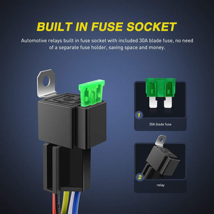 Set de 3 releu auto SPDT cu siguranta ATO/ATC, 24V 30A, cu priza si cablaj 14 AWG, Gebildet