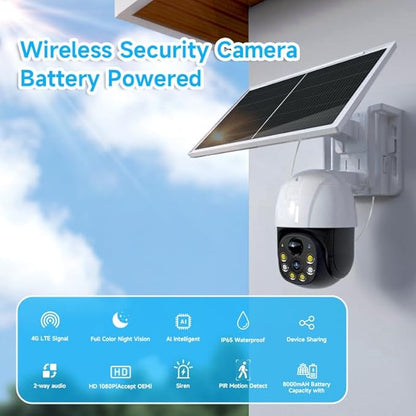 Camera de supraveghere cu panou solar, Wireless SIM 4G, HD 1080p, smart, acumulator 10000 mAh, alerta miscare, alarma cu lumina si sunet, nightvision color, impermeabil IP65, aplicatie dedicata, pentru exterior si interior