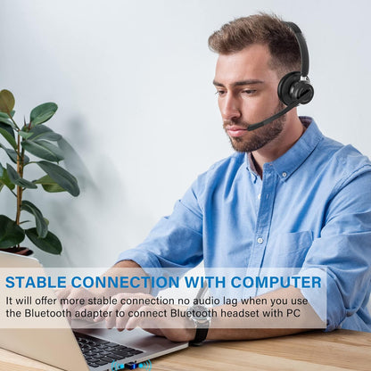 Casca call center wireless cu Bluetooth 5.1, adaptor Bluetooth USB, microfon cu anulare zgomot reglabil 270°, timp indelungat de utilizare, pentru PC, Laptop, Skype, Zoom