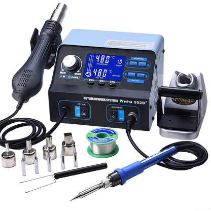 Statie de lipit si dezlipit profesionala 750W Preciva 992D cu aer cald pentru dezlipire, cu display LCD, temperatura reglabila si functie memorie
