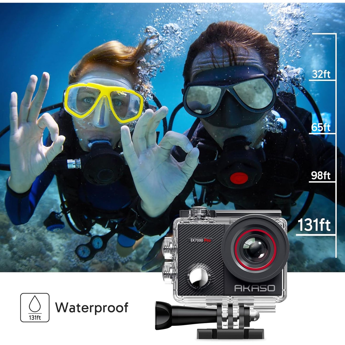 Camera video sport 4K, camera de actiune WiFi Ultra HD 20 MP cu 2 acumulatori, carcasa impermeabila 40 m, stabilizare imagine, touchscreen de 2 inch, trepied reglabil, telecomanda 2.4 g si husa de depozitare si transport
