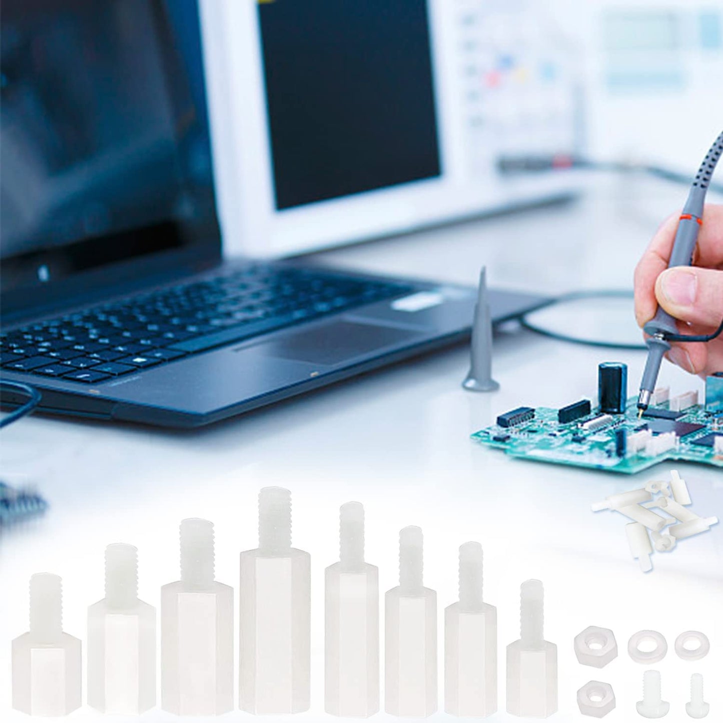 Set distantiere M2.5 M3 hexagonale mama-tata, pentru placa PCB, din Nylon, cu piulite si saibe din plasitc, albe