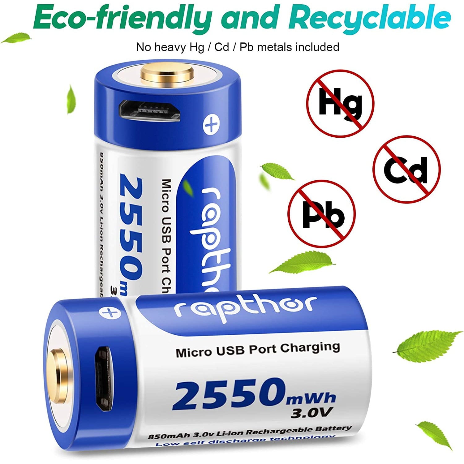 Set de 4 acumulatori 850 mAh, inlocuiesc CR123A, 123, 123A, BR2/3A, CR123, CR123R, CR17345, DL123A, EL123AP, K123, K123A, K123LA, L123A, SF123A, VL123A, 5018LC, cu port USB si LED indicator