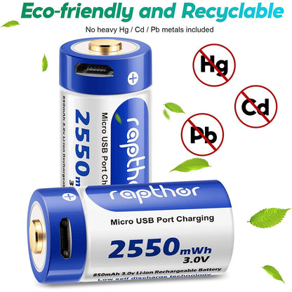 Set de 4 acumulatori 850 mAh, inlocuiesc CR123A, 123, 123A, BR2/3A, CR123, CR123R, CR17345, DL123A, EL123AP, K123, K123A, K123LA, L123A, SF123A, VL123A, 5018LC, cu port USB si LED indicator