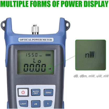 Tester cablu fibra optica, powermetru digital de inalta precizie, de la -70dBm la 10dBm, lungime de unda 850-1625 nm, indicator de putere dB, dBm, mW, uW, nW