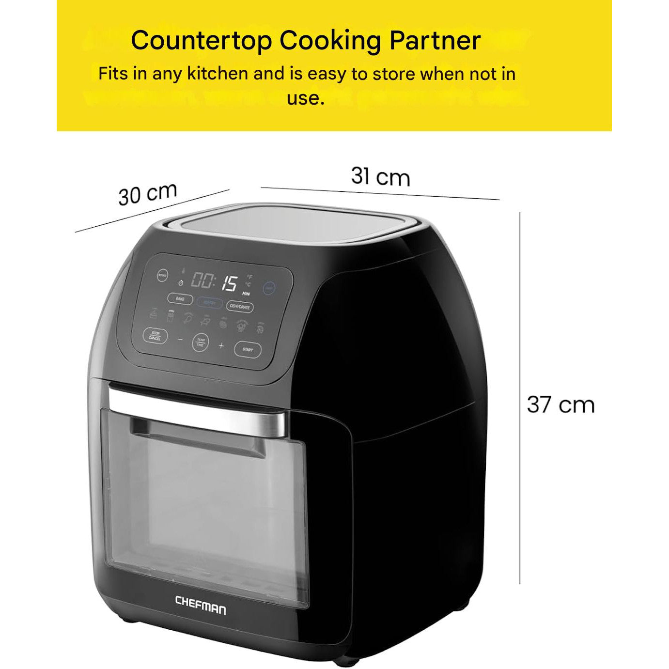 Friteuza Chefman cu aer cald, 10L, 1800 W, 17 optiuni presetate, cu ecran digital, rotisor inclus, deshidrator, convectie rapida, oprire automata, fereastra mare de vizualizare, accesorii din otel inoxidabil, gatit sanatos