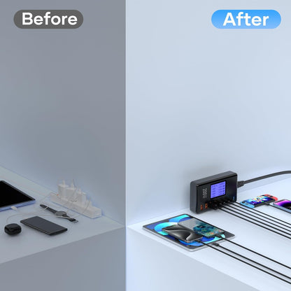 Incarcator retea GaN 200W cu 4 porturi USB-C, 4 porturi USB-A, incarcare rapida PD/PPS/QC, display LED, pentru iPhone, Ipad, Android