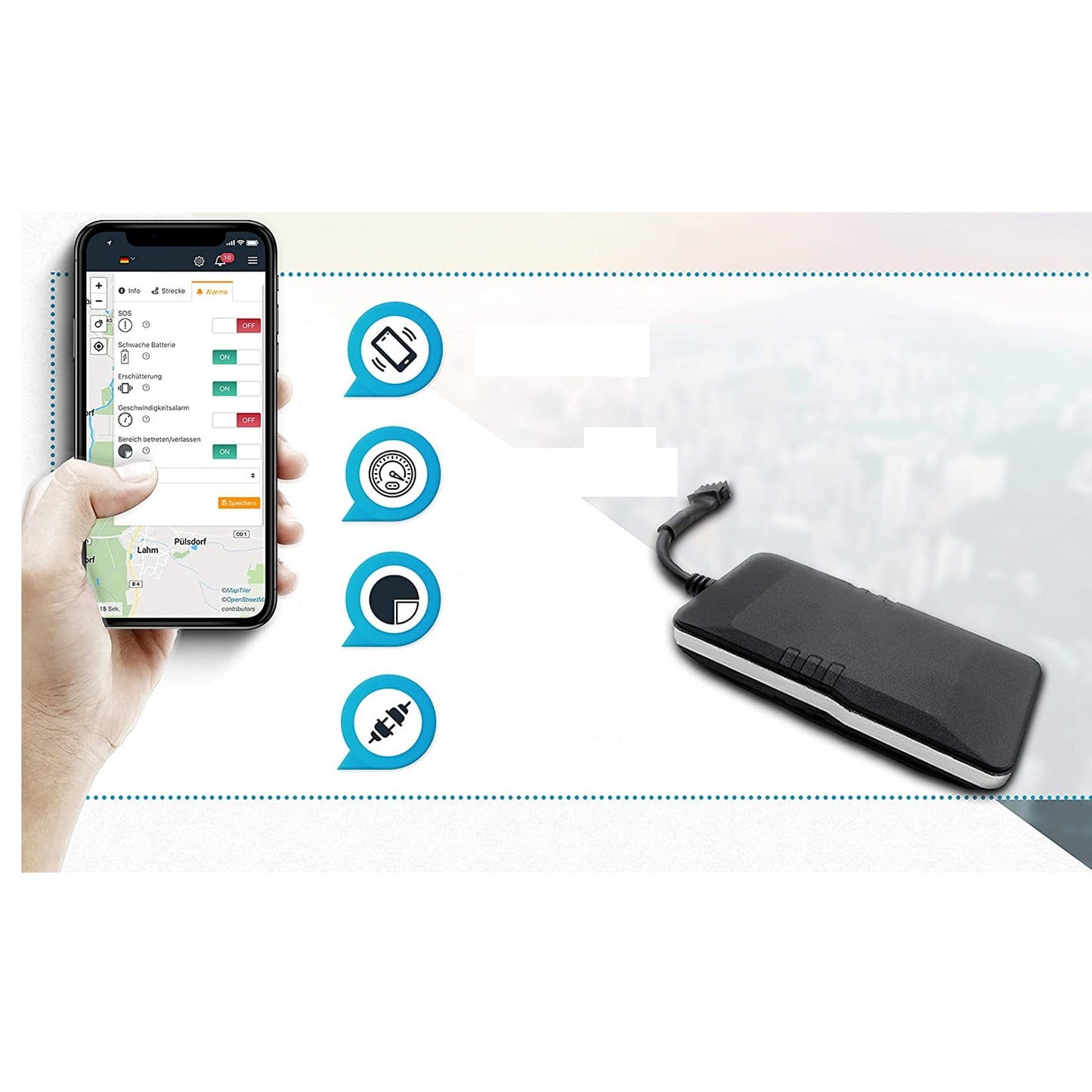 Localizator GPS auto, tracker universal cu urmarire live, geo-fencing, conexiune directa la baterie 9-36 V, cu alarma de miscare, depasire viteza si intrerupere sursa de tensiune