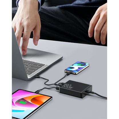 Incarcator retea 180W GaN, cu display LCD, 6 porturi de incarcare, 3 USB-A si 3 USB-C 65W, protectie la supracurent, supraincalzire, supratensiune, pentru MacBook, iPad, iPhone 14/13/12/Pro/Max, Samsung Galaxy S22