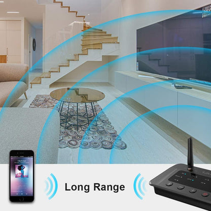Transmitator si receptor Bluetooth 5.3, adaptor wireless aptX HD cu latenta scazuta, conectare doua dispozitive simultan, mod bypass, raza de actiune 70 metri, multifunctional, negru