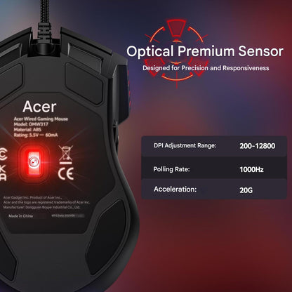 Mouse Gaming cu fir, 12800 DPI, 8 butoane programabile si macrocomenzi, buton declansare rapida reglabil, ergonomic cu suport silicon, RGB 12 presetari, rata interogare 1000 Hz – Ideal PC si Laptop