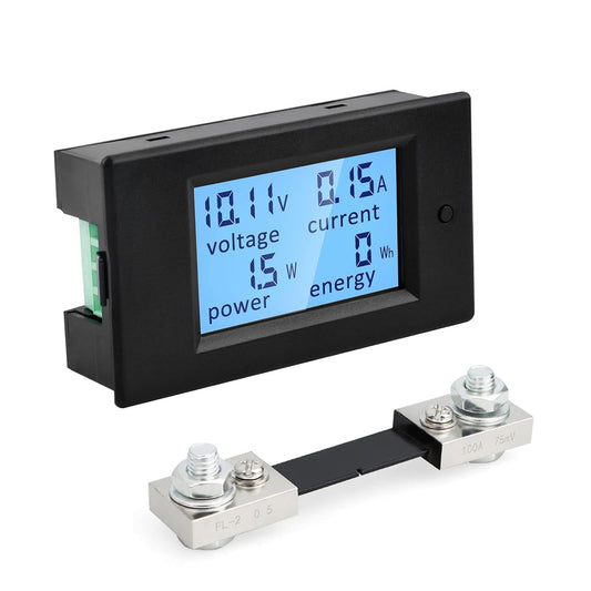 Panelmetru combinat, Wattmetru digital de panou, cu Voltmetru, Ampermetru, cu Shunt, DC 0 - 100V si 0 - 100A, negru