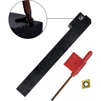 Set cutite de strung cu placute amovibile, 7 pese de strunjit cu insertii din carbura 12 mm cu bara de gaurit si 7 chei T8