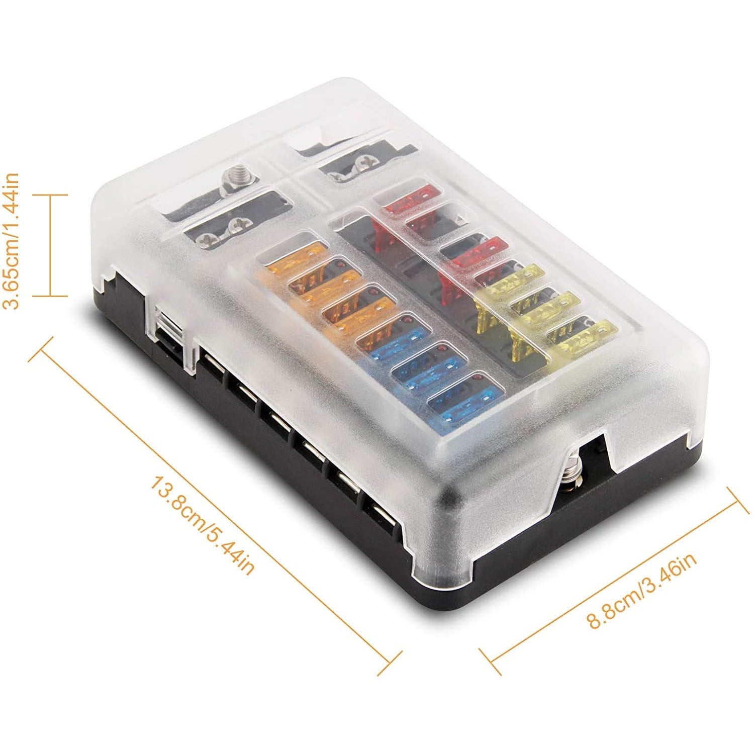 Set tablou sigurante auto cu 12 iesiri, cu sigurante 5A 10A 15A 20A cu indicator LED si capac de protectie, pentru masina, barca, autoutilitara, camion