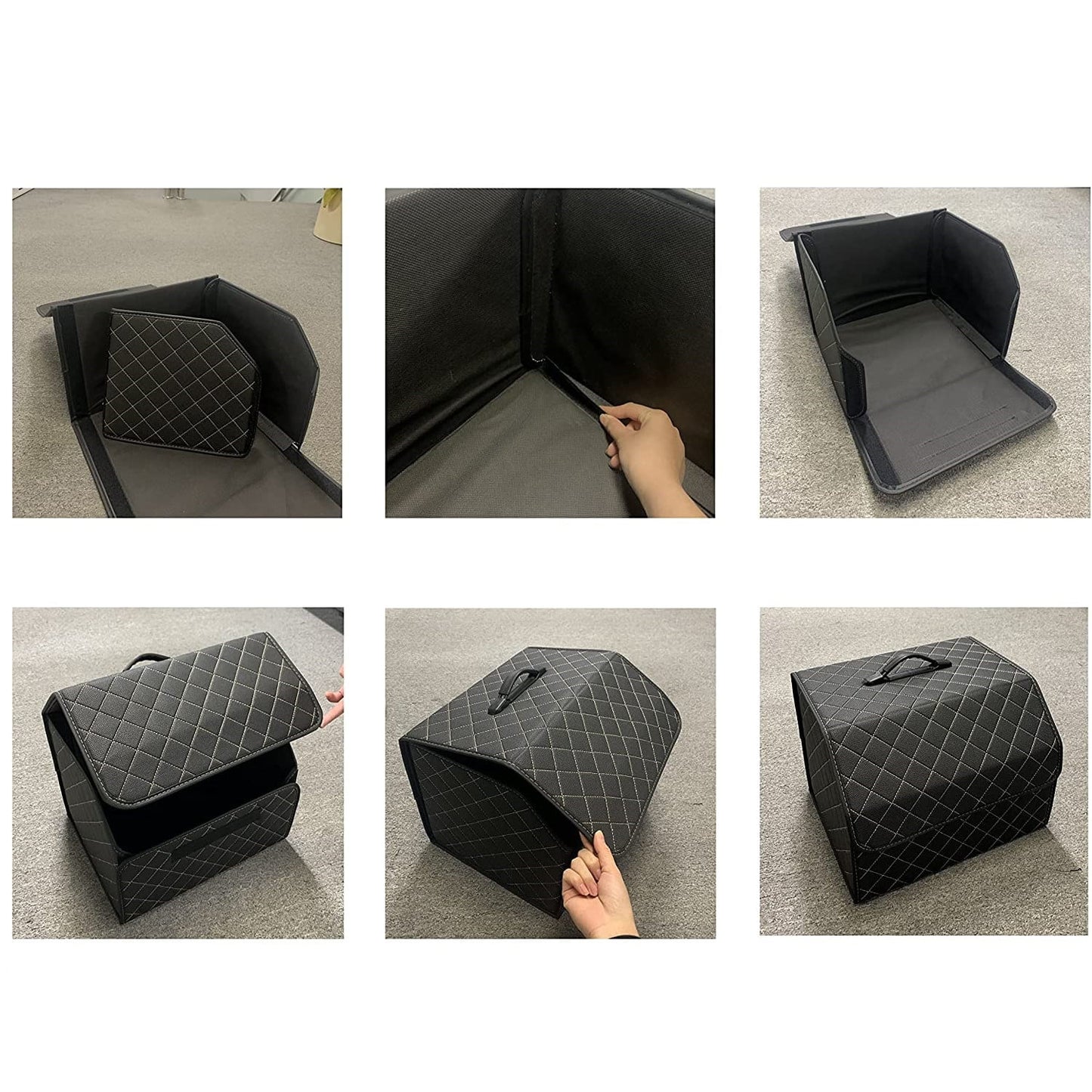 Organizator pentru portbagaj auto, universal, cutie depozitare pliabila din piele PU, impermeabila, cu capac, negru