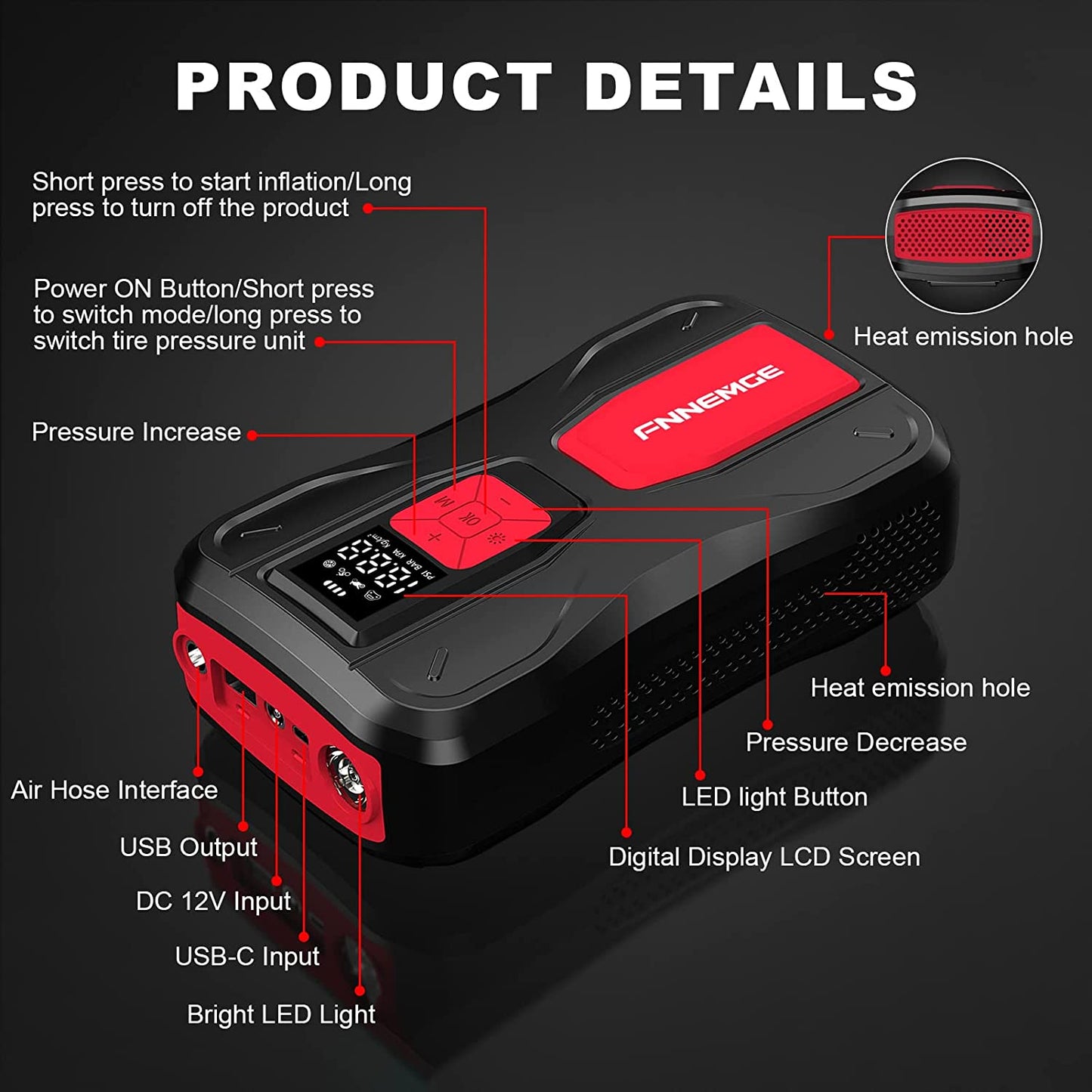 Pompa electrica, mini compresor cu baterie 6000 mAh si functionare 12V, 35 l/min, 150 PSI, functie powerbank, cu lanterna LED si afisaj, pentru auto, motociclete, bicicleta, minge