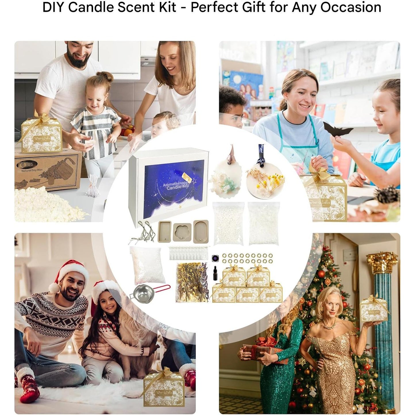 Set creativ ceara parfumata AIFIZO – kit cu 3 forme, flori uscate si ulei esential, cadou aromat pentru casa