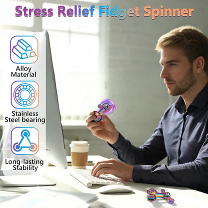 Fidget spinner Coolden, jucarie antistres pentru adulti si copii, metalic, rotire silentioasa EDC, relaxare, ADHD, anxietate, stres, multicolor