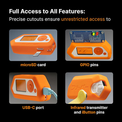 Husa de protectie din silicon Soft Touch pentru Flipper Zero, anti-soc si anti-zgarieturi, acces complet la porturi USB-C/GPIO/microSD/IR, design ergonomic antiderapant, portocaliu