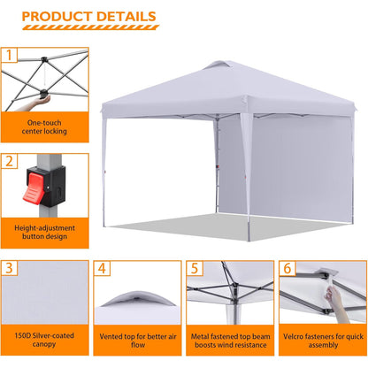 Cort pavilion de gradina cu perete lateral, 3 x 3 m, reglabil pe inaltime, protectie UPF 50+, design portabil cu geanta de transport, multifunctional