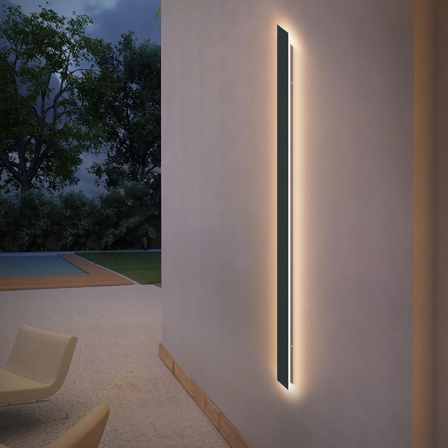 Aplica liniara LED de perete, 120 cm lungime, 35 W, lumina calda 3000 K, impermeabila IP65, corp din metal si abajur acrilic, pentru casa, curte si gradina