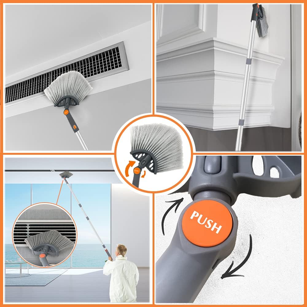 Stergator de geamuri cu maner telescopic, laveta din microfibra, 3 capuri interschimbabile, pentru curatare geamuri si locuri greu accesibile