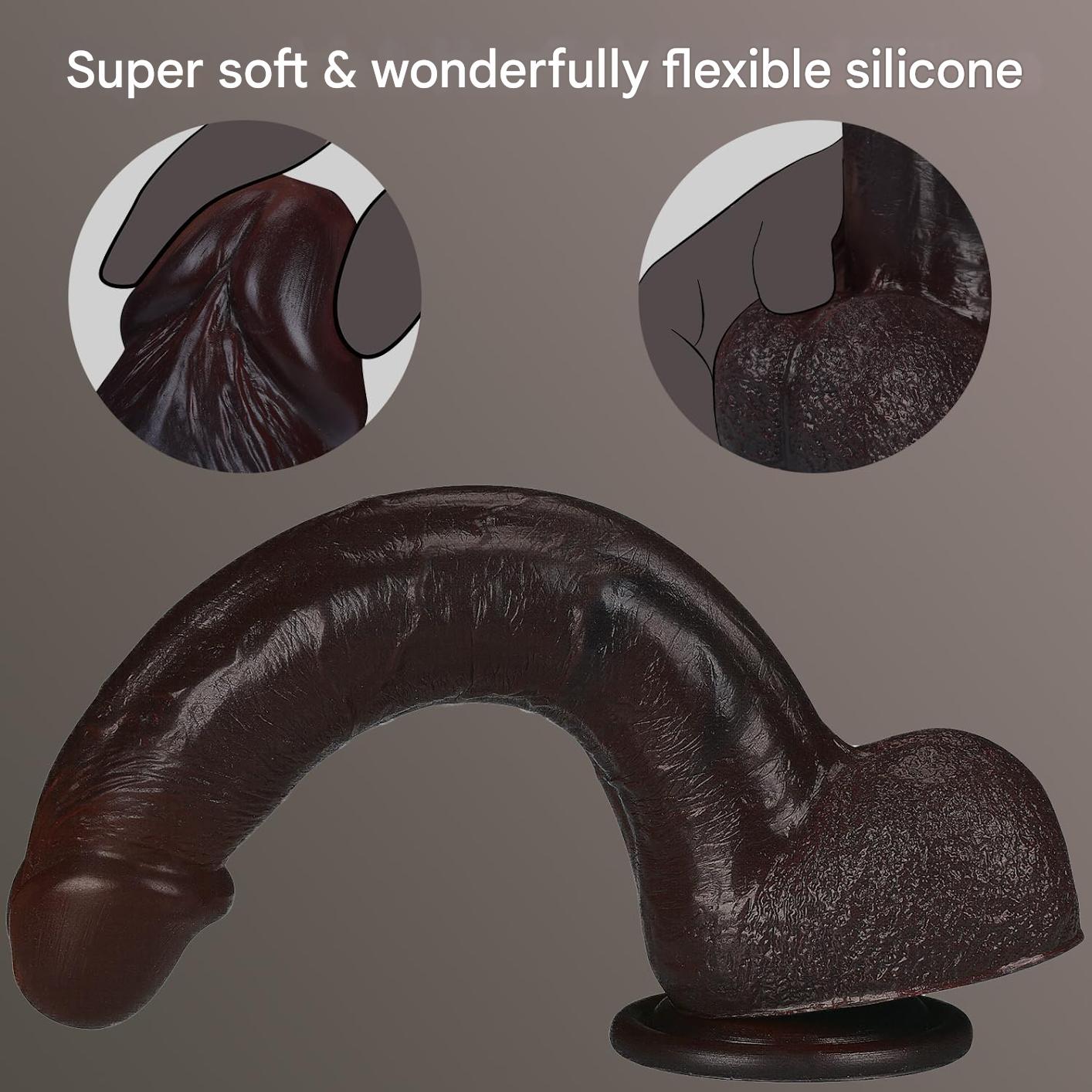Dildo realist negru, 25cm, ventuză puternică, pentru stimularea punctului G