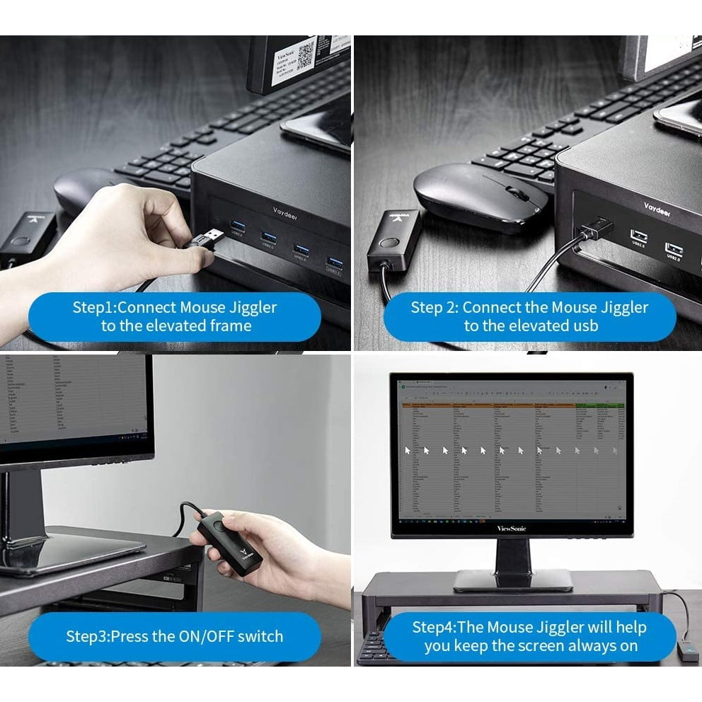 Mouse Jiggler , Vaydeer, Plug and Play USB, cu buton pornire oprire, simuleaza miscarea mouse-ului, negru