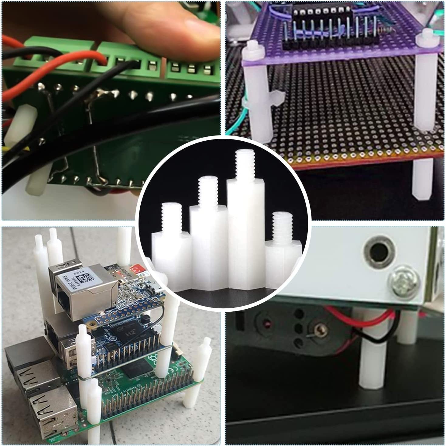 Set distantiere M2.5 M3 hexagonale mama-tata, pentru placa PCB, din Nylon, cu piulite si saibe din plasitc, albe