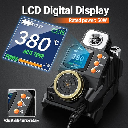 Statie de lipit 50W, display LCD, portabila fara fir, letcon, temperatura reglabila 90-450°C compatibila cu bateriile Makita 18-20V, negru