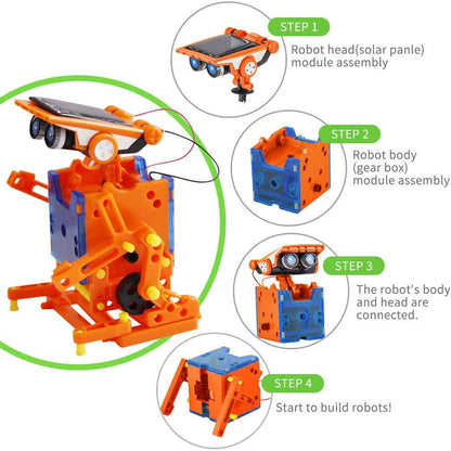 Robot solar 12 in 1, jucarie STEM de construit, Functioneaza pe apa si uscat, pentru copii de peste 10 ani