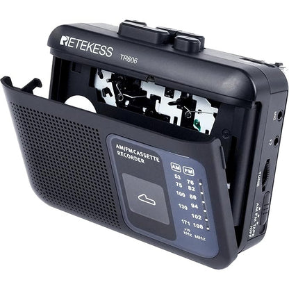 Casetofon portabil, walkman, radio FM/AM, mufa pentru casti de 3, 5 mm, derulare rapida inainte si inapoi, negru