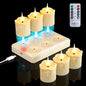 Lumanari LED reincarcabile set 6 buc, 200H autonomie, telecomanda, statie incarcare USB-C, timer 2/4/6/8H, flacara palpaitoare, lumina alb cald reglabila, decorative pentru nunta, petreceri, dormitor si sufragerie