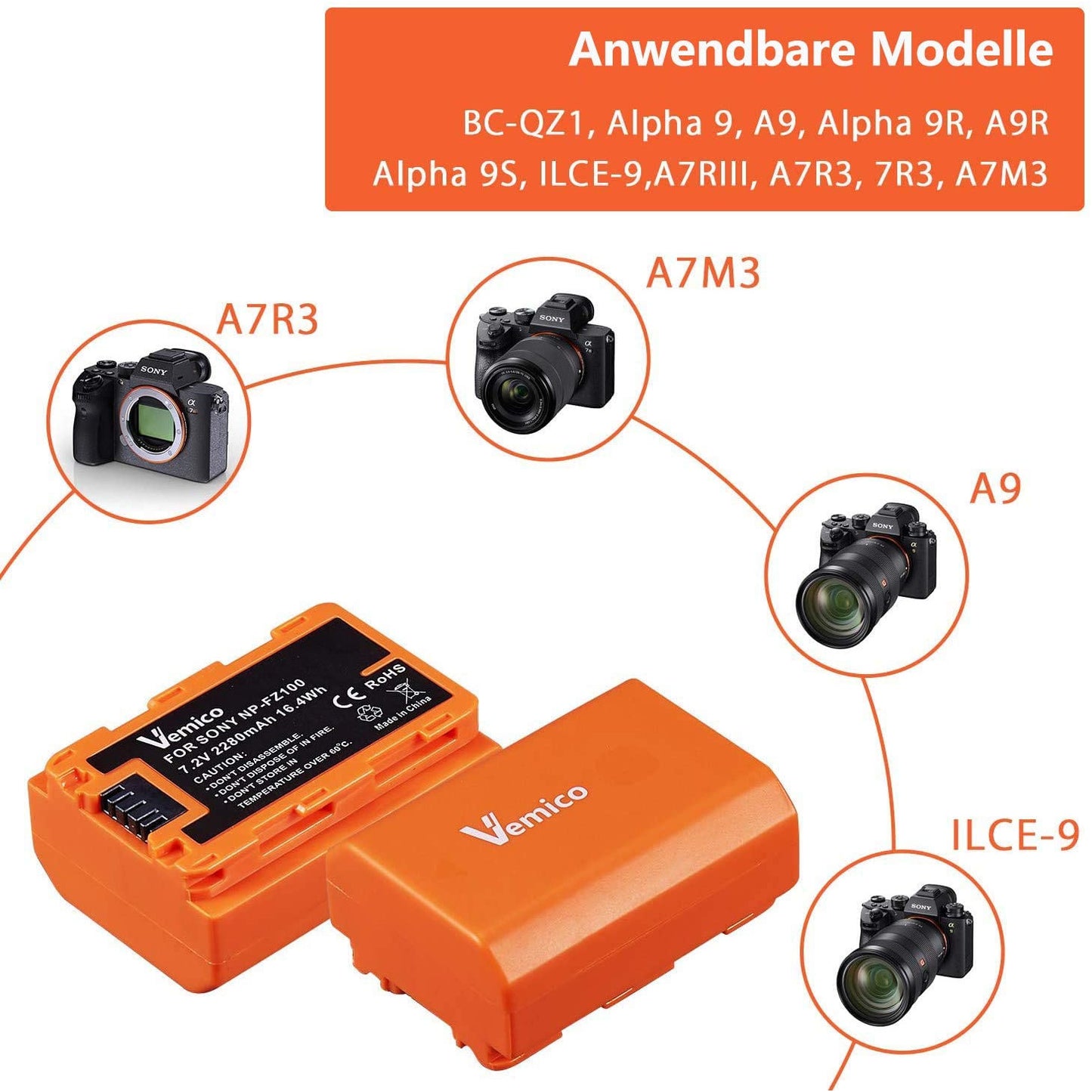 Set 2 acumulatori NP-FZ100, 2280 mAh, incarcator cu display LCD, pentru Sony A7III/A7R III/A9/A9S/A9R/Alpha 9/A7R3/A6600