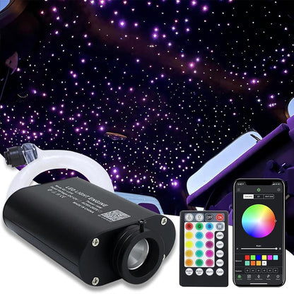 Kit fibra optica plafon instelat cu 500 fire 0.75 mm de 3 metri, RGBW, motor iluminare 16W cu telecomanda si control prin aplicatie, mod muzical, Starry Sky