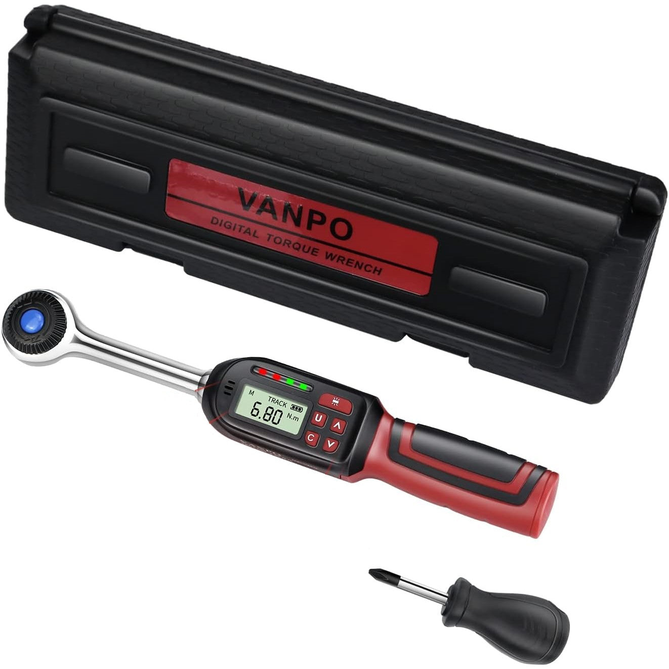 Cheie dinamometrica digitala 1/2 inch, cuplu 6, 8-135 Nm, cu display LCD, alerta sonora, tija de prelungire, cu cutie de depozitare