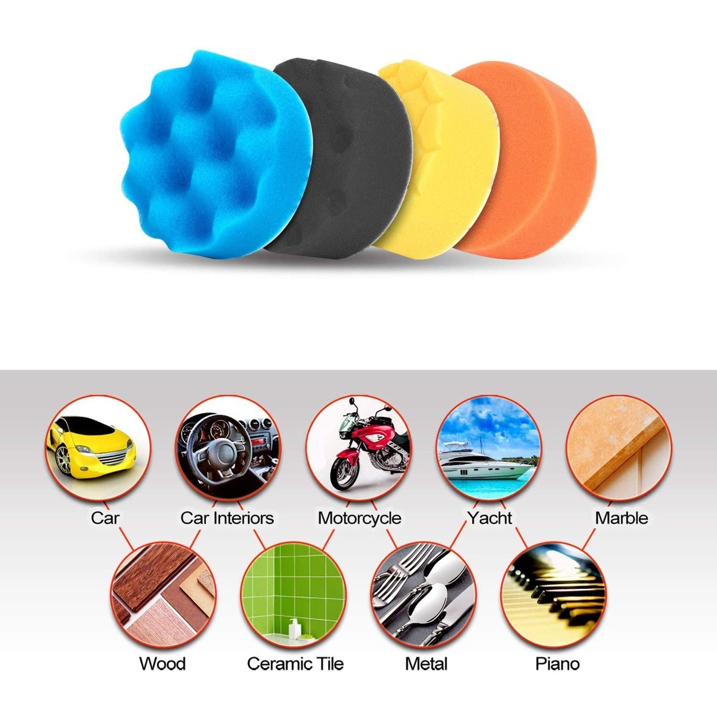 Set de 25 bureti pentru polish 80 mm, cu taler M14 cu discuri de burete si lana, cu adaptor pentru bormasina