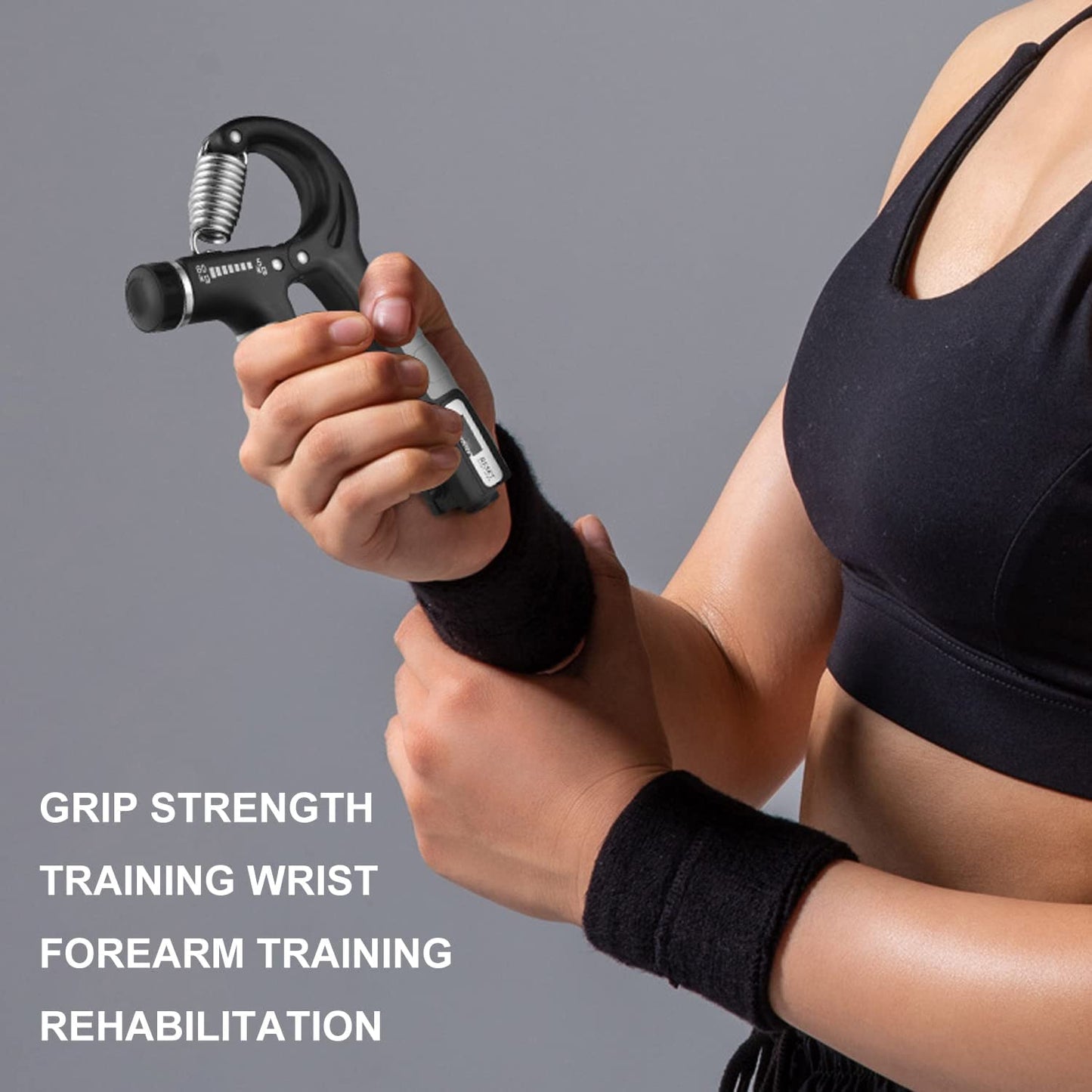 Set flexor cu functie de numarare, cu 2 flexoare, intaritor de prindere de numarare inteligenta cu arc din otel inoxidabil, rezistenta reglabila, antrenament de degete, prindere cu cinci degete pentru sportivi, muzicieni, 5-60 kg
