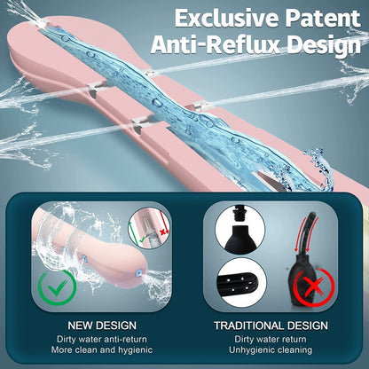 Irigator intim pentru clatire intestinala si vaginala, Zggzerg, Design anti-retur, 150 ml, Cap cu 5 duze, Ergonomic, Reutilizabile, Pentru igiena intima, Portabil si usor de folosit, ABS, Roz