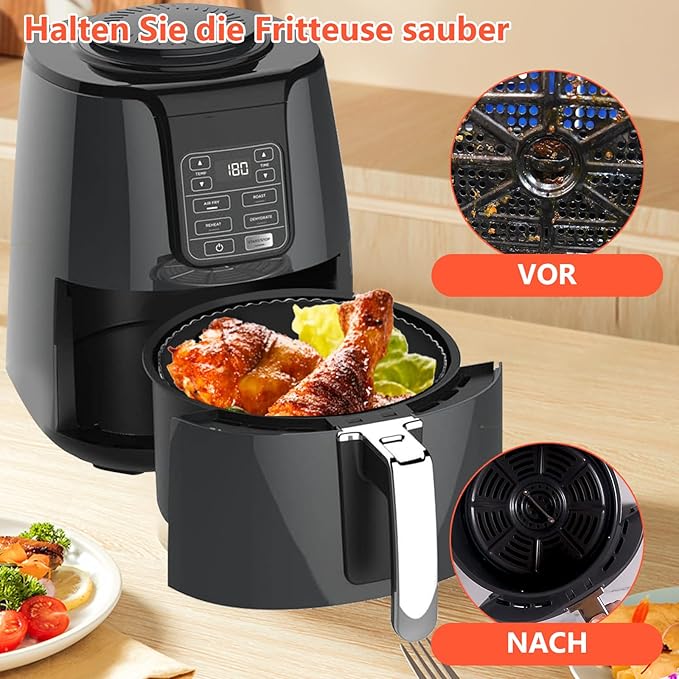 Set accesorii compatibile friteuza cu aer cald 4 x 19 cm – gratar, tava pizza si hartie de copt siliconica pentru Russell Hobbs 4L, Philips 2000 4, 2L, Ninja 5, 2L, COSORI 3, 8L