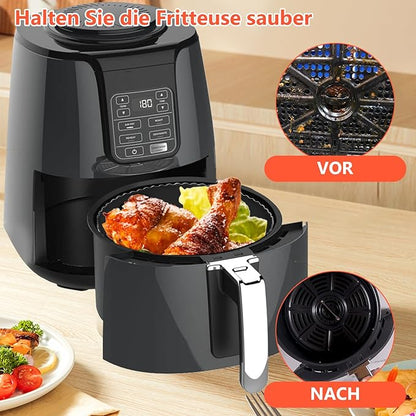 Set accesorii compatibile friteuza cu aer cald 4 x 19 cm – gratar, tava pizza si hartie de copt siliconica pentru Russell Hobbs 4L, Philips 2000 4, 2L, Ninja 5, 2L, COSORI 3, 8L