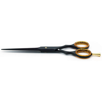 Foarfeca profesionala de tuns pentru frizerie, salon, coafor, din otel inoxidabil, 15, 2 cm, cu lame convexe ascutite, tensiune reglabila, protectie degete detasabila, taiere par si varfuri despicate, multifunctional, negru