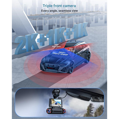 Camera auto de bord wireless, 4 canale, 2K + 3×1080P, Wi-Fi cu aplicatie, unghi filmare 360°, senzor G, 8 LED-uri IR, vedere nocturna, camera video marsarier inclusa in pachet, card SD 128 GB