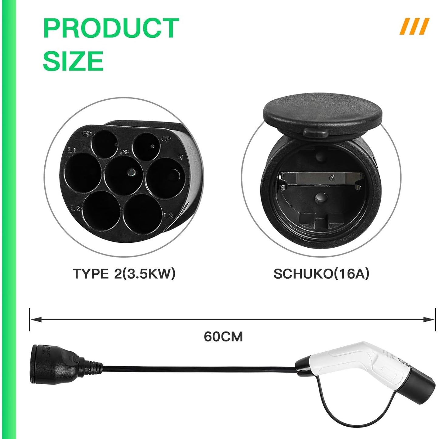 Cablu de incarcare EV AOHEWEI Tip 2 la Schuko, 16A, 250V, 3.5kW, adaptor statie incarcare IEC 62196, cablu 60 cm TPU, protectie IP55, compatibil masini electrice, trotinete si biciclete electrice, incarcare rapida
