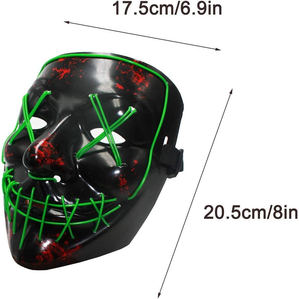 Masca Halloween cu led , cu fir electroluminescent de neon , masca purge horror luminoasa culoare verde