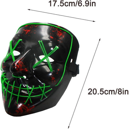 Masca Halloween cu led , cu fir electroluminescent de neon , masca purge horror luminoasa culoare verde